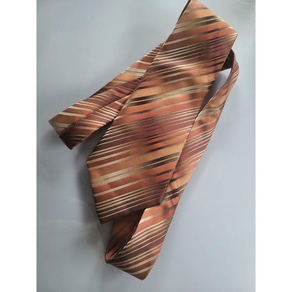 John‎ Ashford silk Tie Orange Gold Rust Diagonal Stripe - Picture 1 of 3
